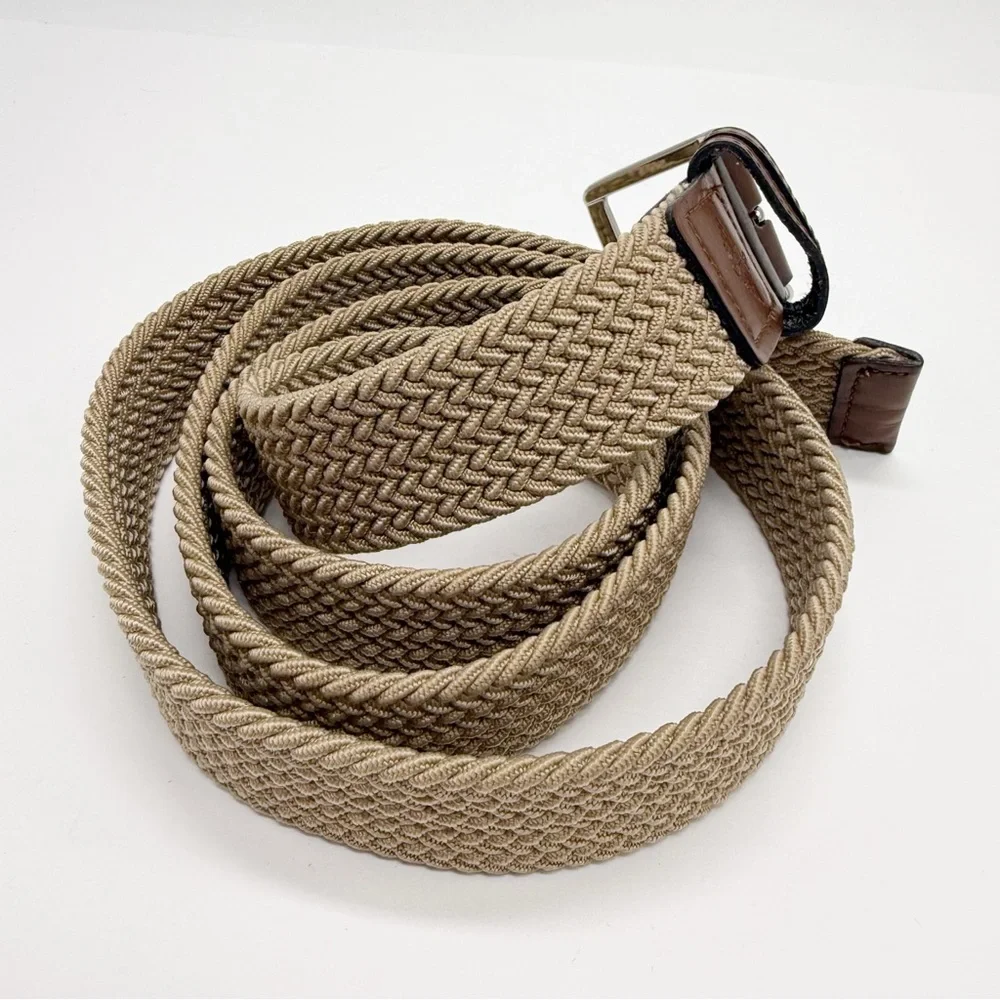 Dockers Khaki Tan and Brown Leather Elastic Woven Belt 2XL 46/48